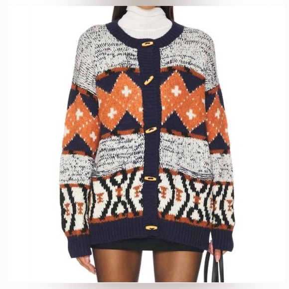 MOTHER Alpaca Wool The Long Drop Cardigan in One Tile at a Time Size Large NWT - Picture 5 of 15